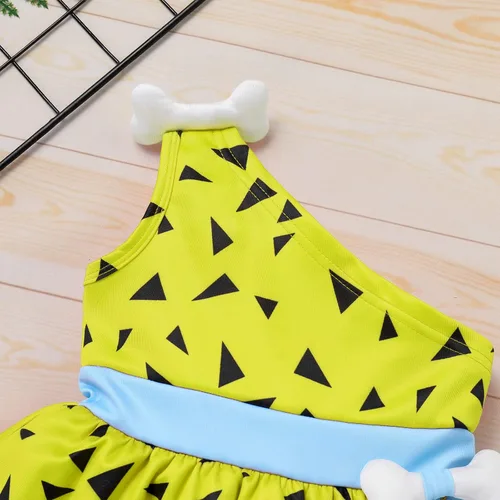Vista 3 de Disfraz de Bam Bam para niños disfraz de hombre de la caverna traje de edad de piedra para niñas Halloween cosplay sesión de fotos de 6 a 6 años