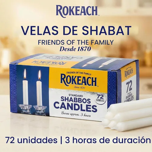 Vista 2 de Rokeach Velas estándar de Shabat, 72 unidades, velas de parafina blanca de sábado, 3 horas de tiempo de combustión