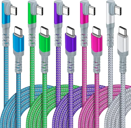 Vista 8 de Paquete de 5 cables USB C a USB C de 10 pies en ángulo recto USB C extra largo de 60 W/3A tipo C a tipo C, cable de carga rápida compatible