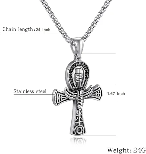 Vista 2 de Rehoboth Collar con colgante de cruz de Ankh copta egipcia antigua de acero inoxidable para niños mujeres y hombres cadena de 24 pulgadas