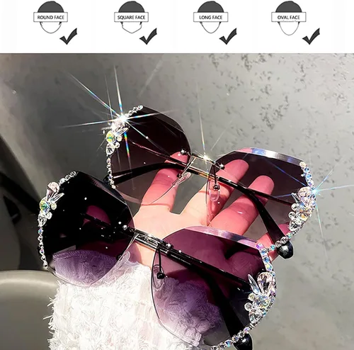 Vista 3 de Sunglasses Women,2022 Women's Beach Summer Rimless Diamond Sunglasses,Fashion Square Sunglasses UV Protection Lens Decoration