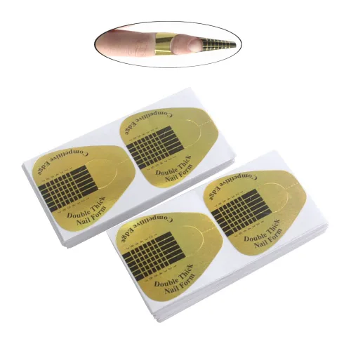 Vista 4 de VNC 200 Piezas Pegatinas de Formas para Uñas Acrílicas, Formas de Extensión de Arte de Uñas Gruesas Color Dorado Puntas de Extensión de Uñas