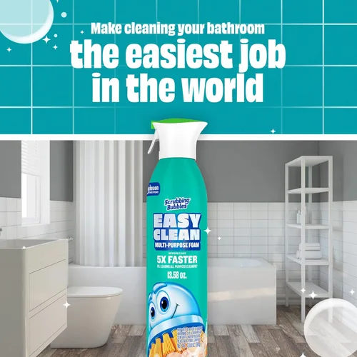 Vista 6 de Limpiador multiusos de baño con espuma fácil de limpiar Scrubbing Bubbles, botella de spray continuo, espuma de acción rápida, 13.58 onzas