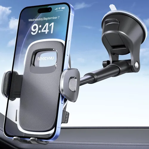 Vista 8 de Soporte de teléfono para automóvil, soporte para parabrisas de salpicadero de automóvil, brazo telescópico ajustable de 360° (4.8-7 pulgadas)