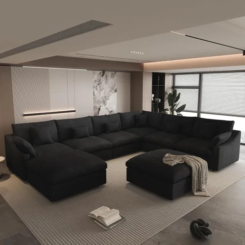 Vista 57 de WJShome Sofá Seccional Cloud Couch de 83 pulgadas para sala de estar, sofá seccional modular relleno de plumón, sofás en forma de L con otomana