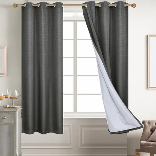 Vista 66 de Diraysid Cortinas 100% opacas de lino beige para dormitorio, con ojales, aislamiento térmico, cortinas de oscurecimiento de habitación