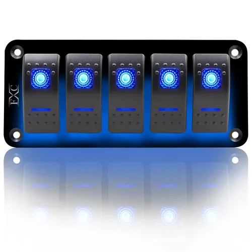 Vista 19 de FXC Interruptor basculante Panel de aluminio 2 Gang Interruptores de palanca Dash 5 Pin ON/OFF 2 LED retroiluminado para barco coche azul marino