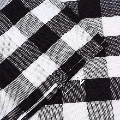 Vista 3 de Amzdecor Cortina de lino con cenefa a cuadros blancos y negros, con bolsillo para barra, rústica, para cocina, sala de estar, dormitorio, 1 panel