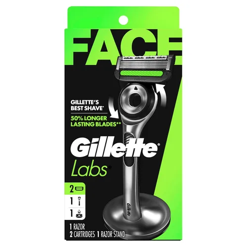 Vista 8 de Gillette Labs con barra exfoliante de Gillette para set de maquinilla de afeitar para hombre, 1 gancho de ducha, mango, 2 recambios de hoja