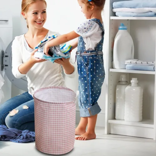 Vista 2 de Cestas plegables para la ropa sucia, cestas de lino y algodón para lavandería, plegables e impermeables con asas, organizador de almacenamiento