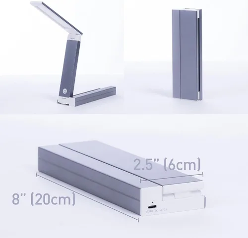 Vista 4 de Lámpara de escritorio LED portátil – ultracompacta, plegable, brillo ajustable, rotación de 180 grados, carga rápida tipo C para el hogar, oficina