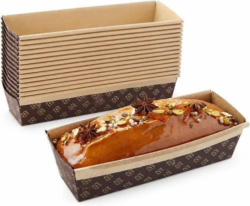 Vista 8 de Pastry Chef's Boutique Moldes de papel rectangulares desechables para pan, hechos de forma natural, reciclable, aptos para microondas y horno, molde