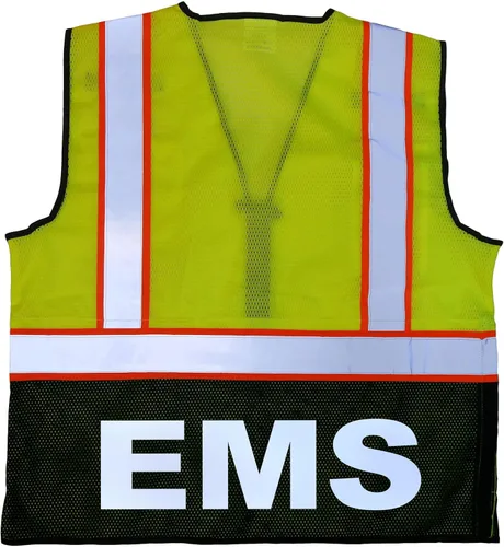 Vista 2 de Chaleco de seguridad EMS Survivor, Tipo R Clase 2, logotipos reflectantes con bolsillo trasero gigante. Amarillo con plata/logotipo reflectante