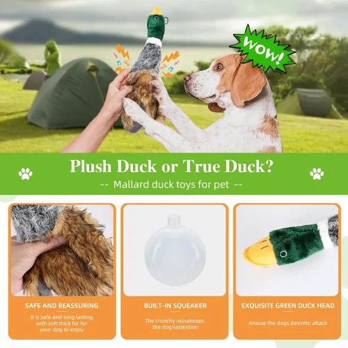 Vista 3 de wangstar Juguete chirriante para perros cachorros, juguetes para mantenerlos ocupados, juguetes de peluche de pato real para perros medianos
