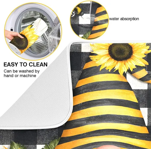 Vista 2 de Tapete de secado de platos de girasol enano de abeja para cocina Girasol enano abeja