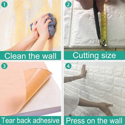 Vista 6 de Paquete de 10 paneles de pared autoadhesivos de ladrillo 3D, color blanco, 27.6 x 27.6 in, moderno, impermeable, aspecto de piedra, efecto 3D