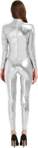 Vista 3 de Speerise - Unitardo, catsuit de manga larga para mujer, color metálico brillante