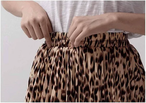 Vista 3 de Falda de mujer con estampado de leopardo, faldas largas fruncidas de cintura alta, faldas acampanadas