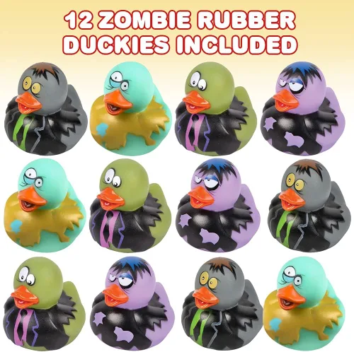 Vista 2 de ArtCreativity 12 patos de goma de Halloween, patos de goma zombi para niños, variedad de diseños y colores, suministros de dulce o truco, recuerdos