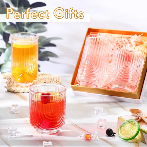 Vista 5 de Vesici 8 vasos de cóctel, diseño de arco, cristalería acanalada, vintage, ondulados, para bebidas de agua de whisky, café helado, jugo, leche, 14