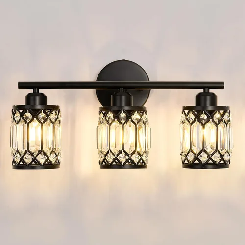 Vista 10 de CVKASH Accesorios de Lámpara de Tocador de Baño de 3 Luces Sobre Espejo, Lámpara de Tocador Moderna Negra con Pantalla de Vidrio, Aplique de Pared