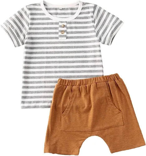 Vista 55 de fhutpw Conjunto de 2 piezas de ropa de verano para bebés, camiseta de manga corta, cintura elástica, pantalones cortos para niños pequeños
