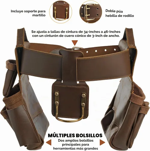 Vista 3 de Trailside - Cinturón de herramientas de cuero genuino para hombres, bolsa para martillos, carpinteros, electricistas, techos, construcción, súper