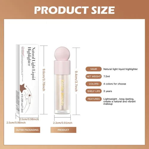 Vista 7 de Erinde Iluminador líquido, Barra bronceadora facial, Acabado natural brillante, Crema iluminadora sedosa y ligera de mezcla fácil, Sin crueldad, 01#