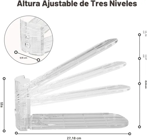 Vista 4 de Neprock Organizador de ranuras para zapatos para armario, paquete de 12 apiladores de zapatos acrílicos para un par de zapatos, 3 niveles ajustables