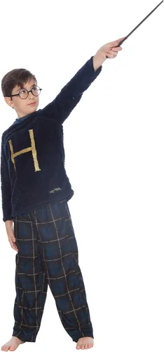 Vista 3 de Harry Potter Mrs. Weasley H - Conjunto de pijama de franela de forro polar para Navidad, 2 piezas, marino