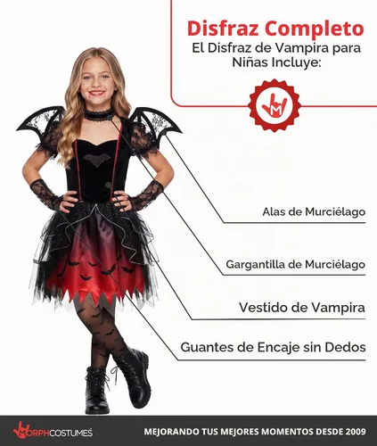 Vista 2 de Morph Disfraz Gótico Vampiro Murciélago Vestido Corto Disfraz Niñas