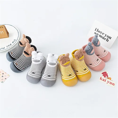 Vista 5 de Pantuflas antideslizantes para caminar y correr, mocasines para bebés y niños pequeños, mocasines antideslizantes con rayas arcoíris