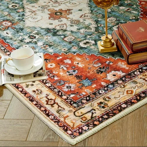 Vista 313 de SERISSA - Tapetes florales vintage, antideslizante, lavable, pequeño, ultrasuave, bohemio, de pelo bajo, para entrada, interiores, habitación