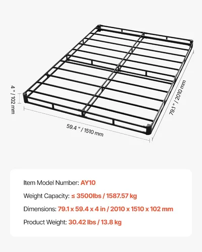 Vista 8 de VEVOR Base de cama tamaño Queen con tela lavable, marco de metal resistente para cama Queen, base de colchón de 4 pulgadas, capacidad máxima