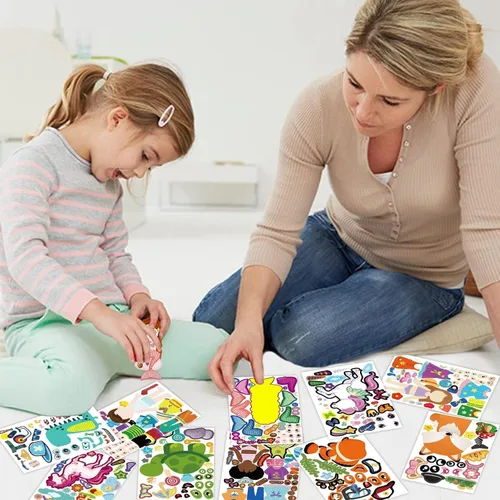 Vista 5 de Paquete de 100 calcomanías para hacer tu propia cara de animal, 25 diseños, divertidas calcomanías de cara de princesa princesa princesa para niños