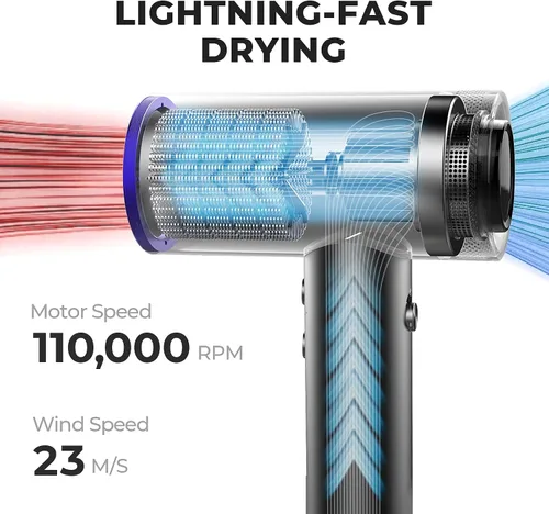 Vista 3 de TYMO Secador de pelo con difusor para mujer, secador profesional de alta velocidad de 1500 W con peine, secado rápido de 110,000 rpm, secador