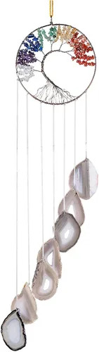 Vista 6 de Amogeeli 7 chakras cristal cobre árbol de la vida geoda ágata piedra colgante adorno decoración para meditación, boda