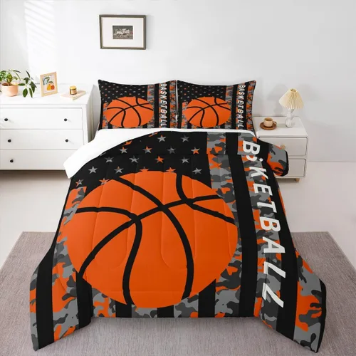 Vista 21 de Feelyou Juego de edredón de baloncesto para niñas y niños, juego de ropa de cama con juegos de pelota, decoración de habitación, regalo para amantes