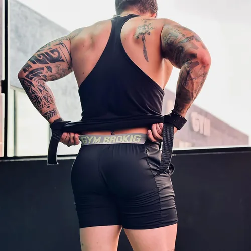 Vista 3 de BROKIG Pantalones cortos de gimnasio ligeros para hombre, pantalones cortos de entrenamiento atlético para hombre con bolsillos para culturismo