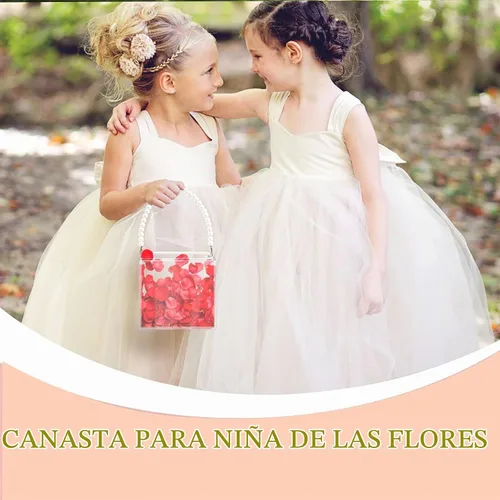 Vista 2 de Cesta de niña de flores,Cesta de boda,Cesta de pétalos con cinta,Soporte de flores de acrílico para confeti (plástico)