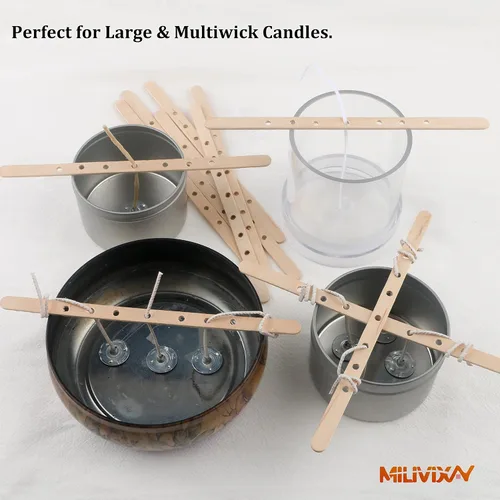 Vista 7 de MILIVIXAY 100 soportes de mecha de madera, dispositivo de centrado de mechas de vela para velas grandes y multimecha.