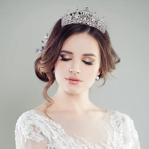 Vista 3 de Corona de boda para novia, tiaras plateadas, corona de quinceañera con diamantes de imitación reales, coronas de reina para mujer, para graduación