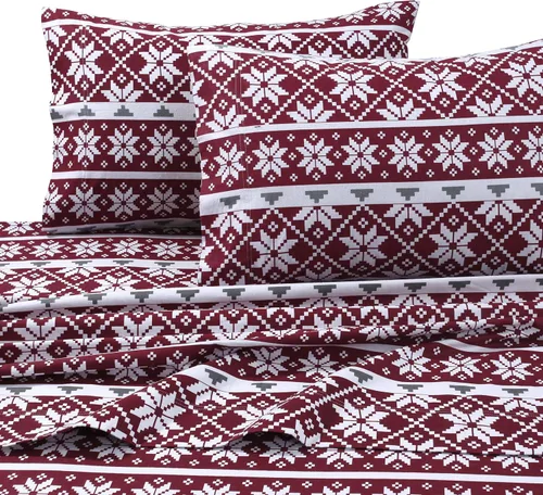 Vista 3 de Tribeca Living Oslo juego de sábanas con cavidades extraprofundas, de franela estampada, 5 onzas Heritage Plaid