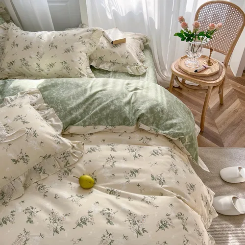 Vista 16 de MKXI Juego de ropa de cama con diseño de corbata de moño linda y rayas de flores rosas, tamaño individual, de algodón - Funda de edredón