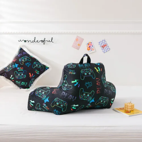 Vista 3 de NTBED Almohada para Leer con Control de Video Juego Impreso, Almohada de Cuña para Cama con Respaldo y Brazos, Almohada de Soporte para la Espalda