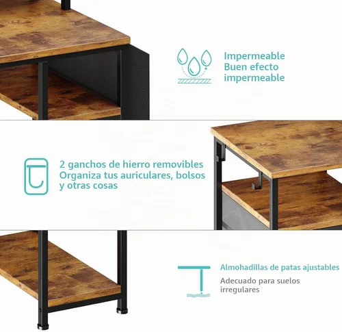 Vista 9 de Lufeiya Escritorios para juegos con luces LED y tomas de corriente, escritorio para computadora de estudio y escritura de 55 pulgadas con cajones