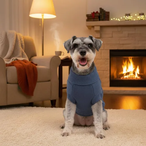 Vista 5 de Suéteres pequeños para perros, ropa de cuello alto de punto suave para clima frío, suéter ligero y cálido para cachorros para chihuahua, yorkie Azul
