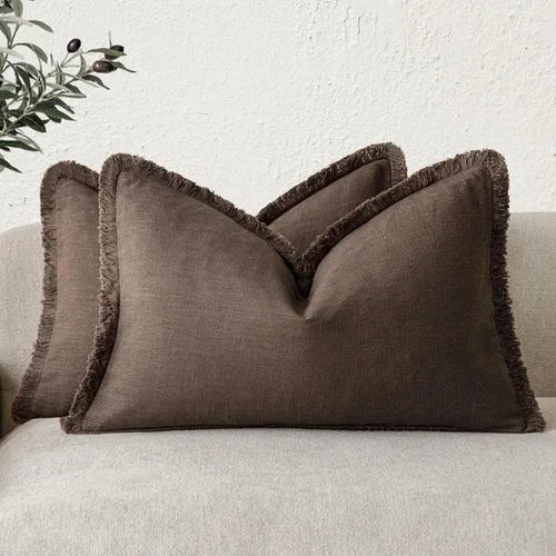 Vista 26 de Foindtower Fundas de almohada decorativas de lino con flecos de 16 x 16 Verde abundante