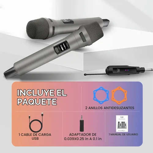 Vista 7 de Sistema de micrófono inalámbrico Aveek de 2.4GHz, micrófonos recargables y receptor, plug & play para máquina de karaoke, altavoces de fiesta