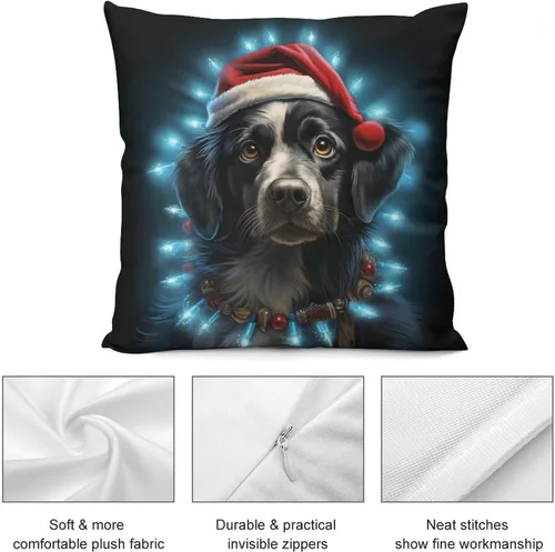 Vista 6 de Almohadas decorativas para cama, diseño de perro de Papá Noel con luces de Navidad, fundas de almohada para sofá para amantes de los perros, funda